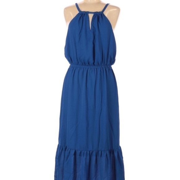 GIBSON SCOOP NECKLINE SLEEVELESS RUFFLE DRESS